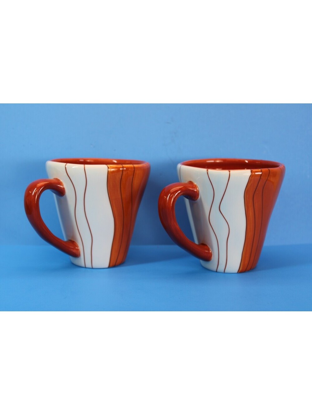 Pier 1 Imports Canyon Stripe Orange Coffee Cups x2 4.5" LNC Discont.